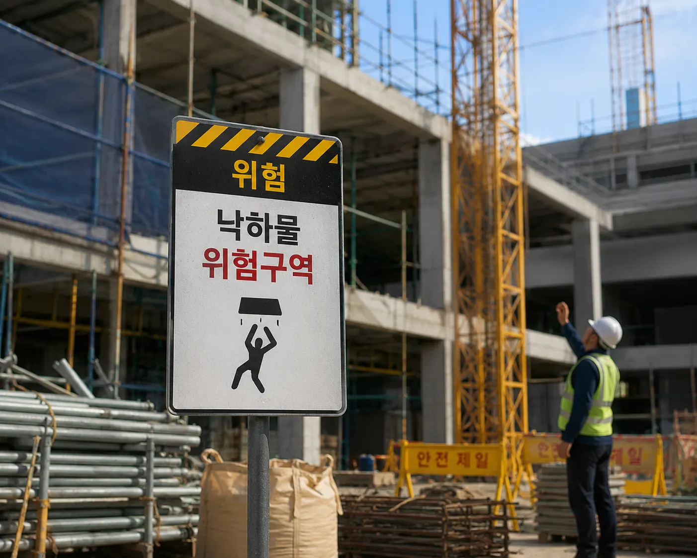 낙하물 위험구역 진입·출입 탐지 일러스트