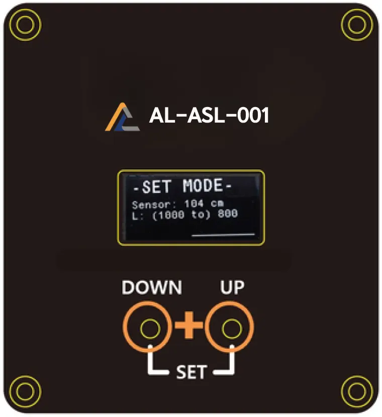 SET MODE 진입 화면 — UP·DOWN 버튼을 3초간 동시 터치하면 SET MODE 진입