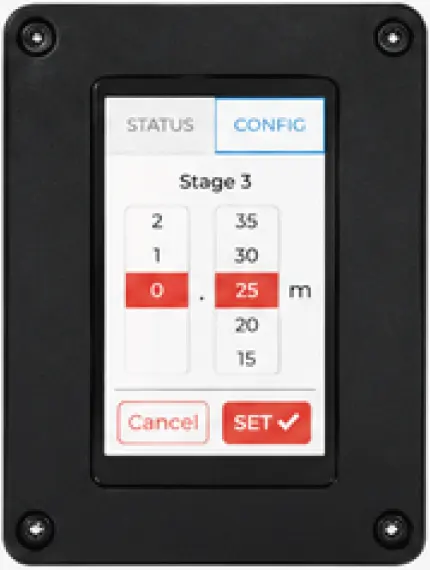 Stage 3 값 설정 화면 — m·cm 스크롤로 거리 설정