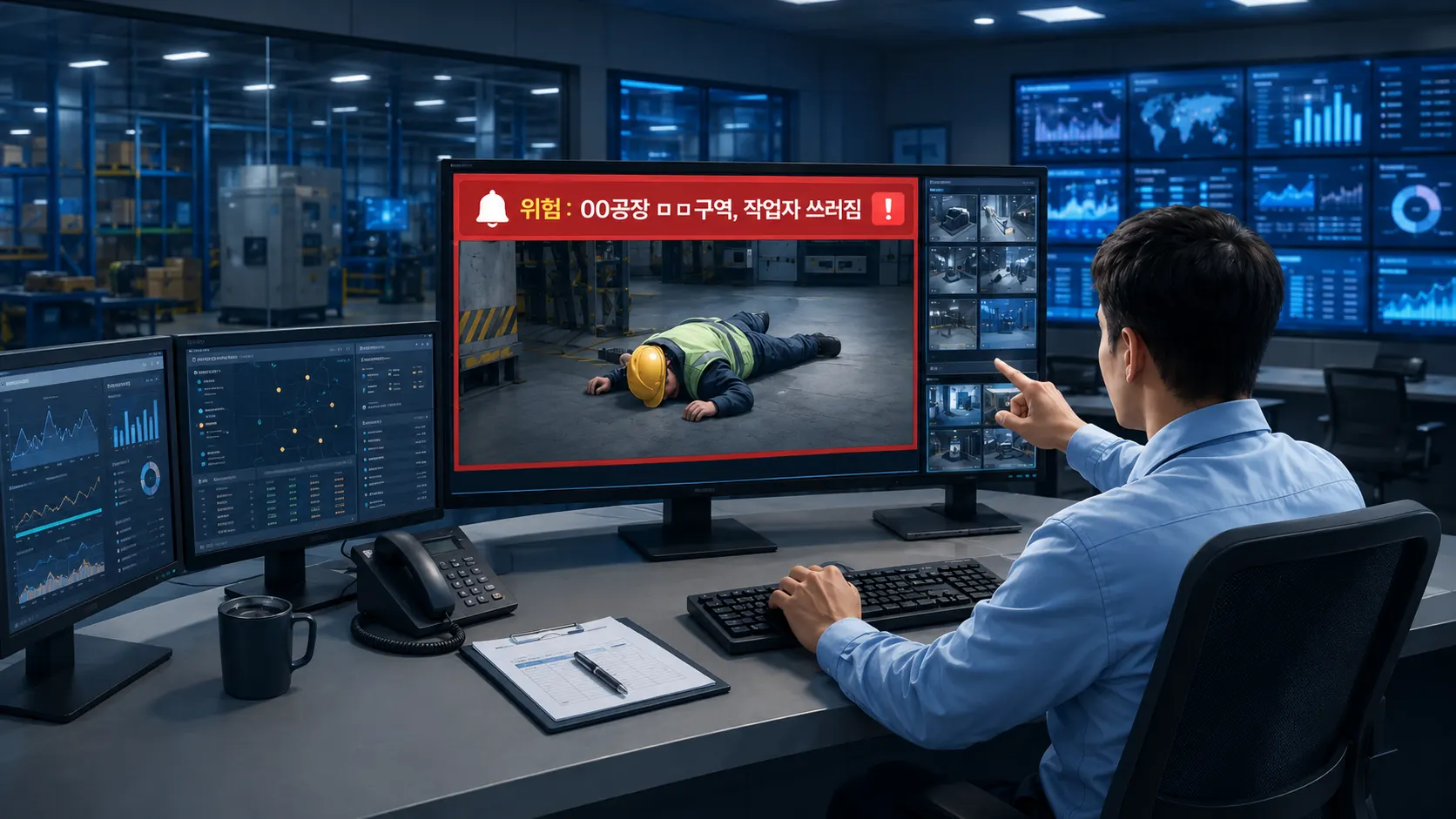 3단계 시나리오 일러스트 — ③ 관제 센터 알림 및 대응